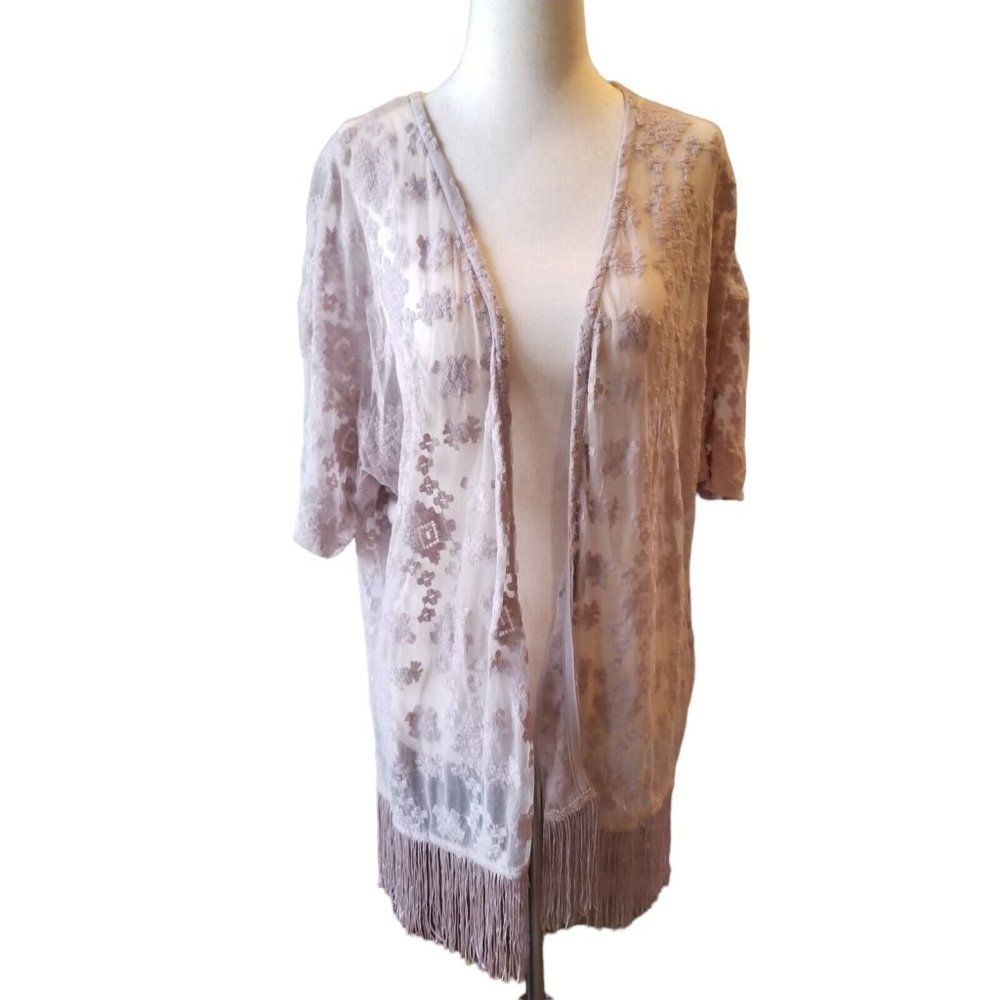Maurices Women Lace Cardigan Lightweight Open Front Fringe Embroidered Halloween